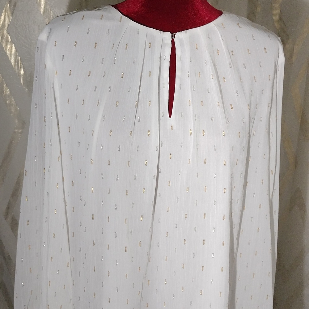 WORTHINGTON BLOUSE, SIZE XXL, WHITE WITH GOLD AND SILVER POINTS